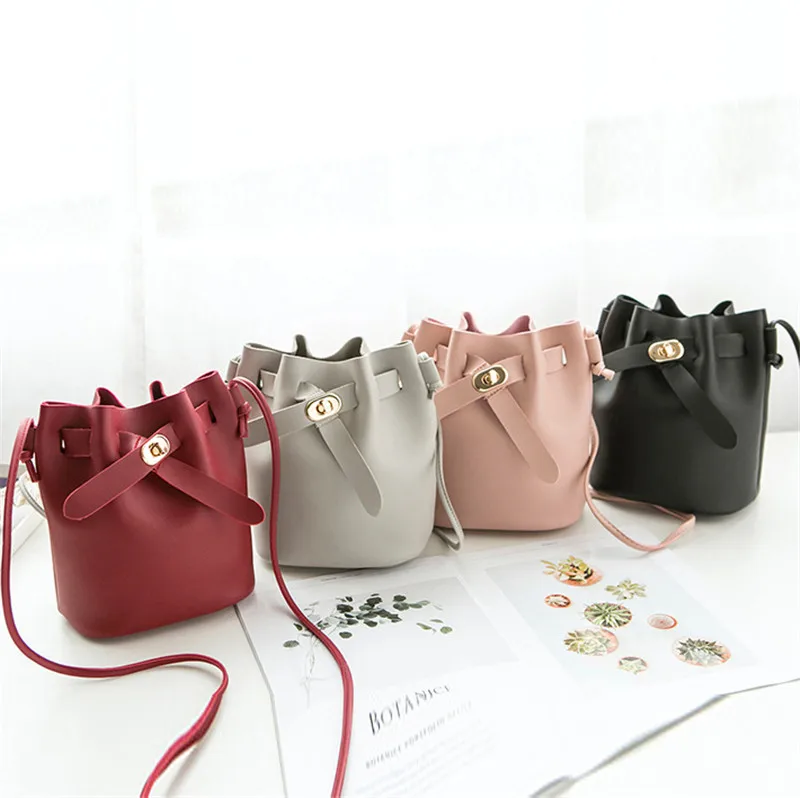 

Women's Handbags 2020 Spring Female PU Leather Bucket Pocket Trendy Fashion Ladies Messenger Shoulder Bags Red Black Pink Bag