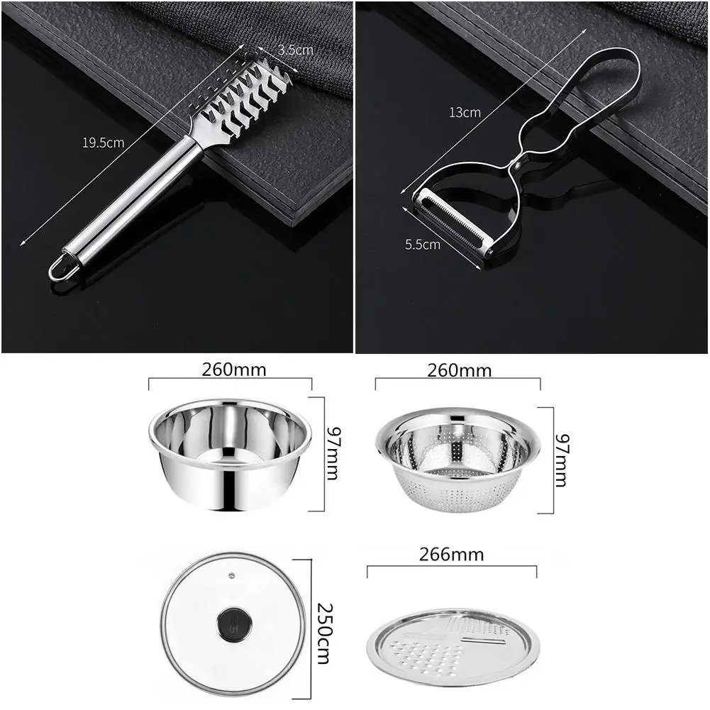 

Multifunctional Stainless Steel Basin Grater Set With Scaler Drain Basin Ginger Grater Set For Rice Washing Vegetables Cutting