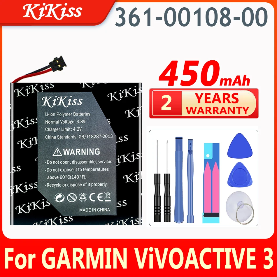 

Аккумулятор KiKiss 450 мАч 361-00108-00 для смарт-часов Garmin ViVOACTIVE 3 NL28LL31B03OC, музыкальные часы, литий-полимерные батареи