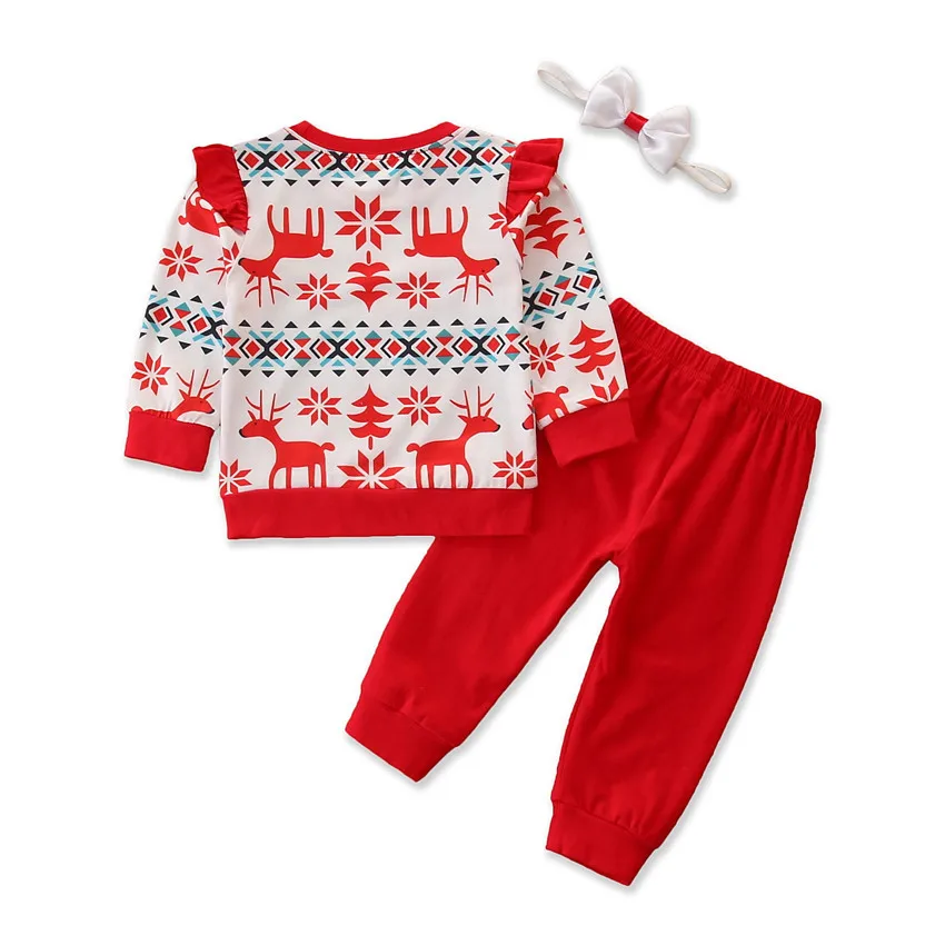 

Children's Clothing Autumn And Winter New Christmas Girls Suit Casual Cartoon Long-Sleeved Shirt + Pants Two-Piece Suit 1-5 Y