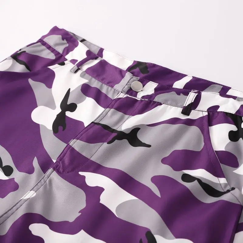 

Women Harem Pants Mid Waist Elastic Camouflage Print Loose Straight Long Denim Casual Trousers