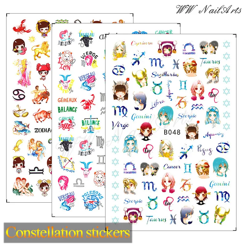 

10Pcs Constellation Nail Stickers For Nail Decoration Cartoon Girl Animals Rainbow Nail Sticker With Adhesive Plants Art Decals