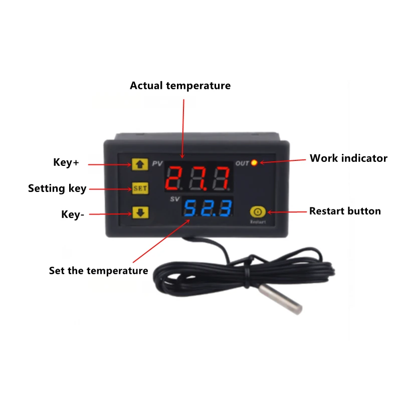 W3230  Mini Digital Temperature Controller 12V 24V 220V Thermostat Regulator Heating Cooling Control Thermoregulator with Sensor