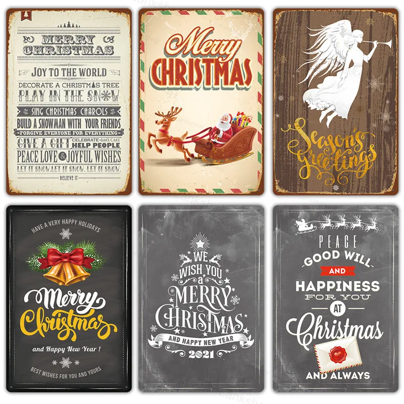 

Shabby Chic Christmas Trees Decor Plaque Metal Tin Sign Vintage Merry Christmas Gift Wall Stickers Poster Retro Room Decoration