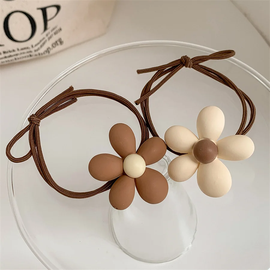 

2Pcs/Set Women Milk And Coffee Color Elastic Hair Band Girls Flower Scrunchie Ponytail Holder Hair Rope Fashion Hair Accessories