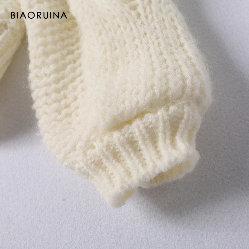 BIAORUINA женский однотонный толстый вязаный свитер с круглым вырезом элегантный