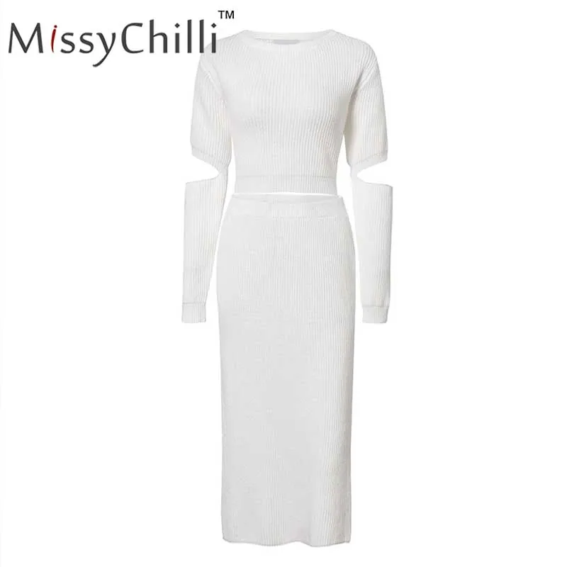 MissyChilli вязаный укороченный свитер белое платье женский костюм из двух частей
