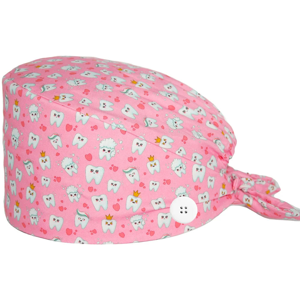 Новая хирургическая шапочка регулируемая Хлопковая с принтом зубов для женщин и