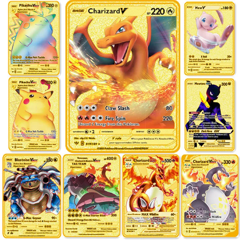 Sell Well Pokemon Metal Card Vmax PIKACHU Charizard Gold Game Collection Cards