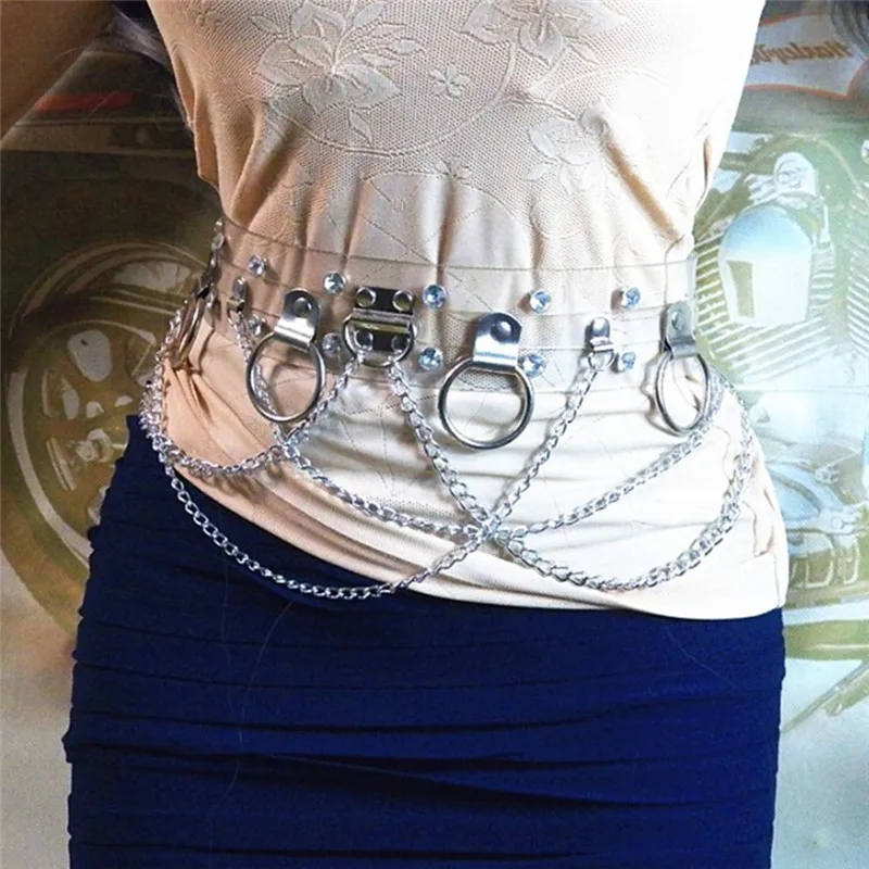 

Fashion New Handmade Leather Waist Belt Harness Punk Circle Chain Metal Link Waist Belt