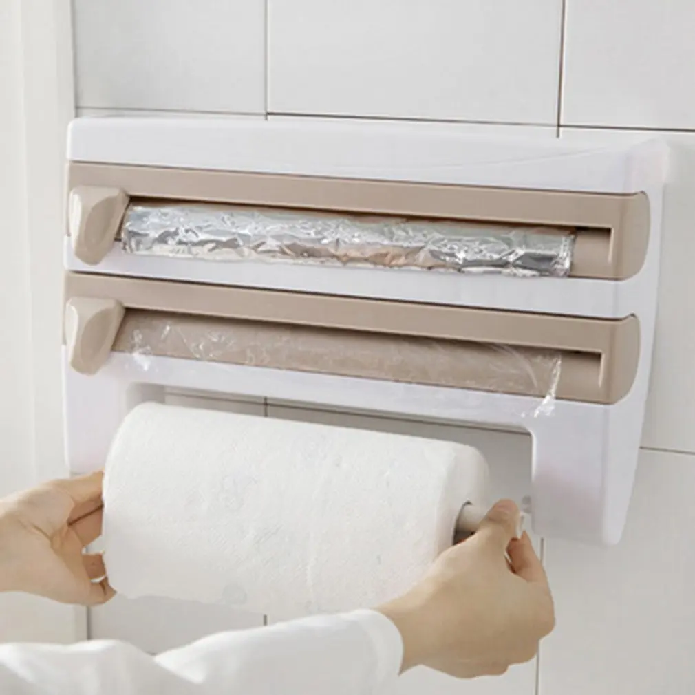 Portable Kitchen Cling Film Sauce Bottle Storage Rack Container Paper Towel Holder with Cutting Blades Home Supplies | Обустройство