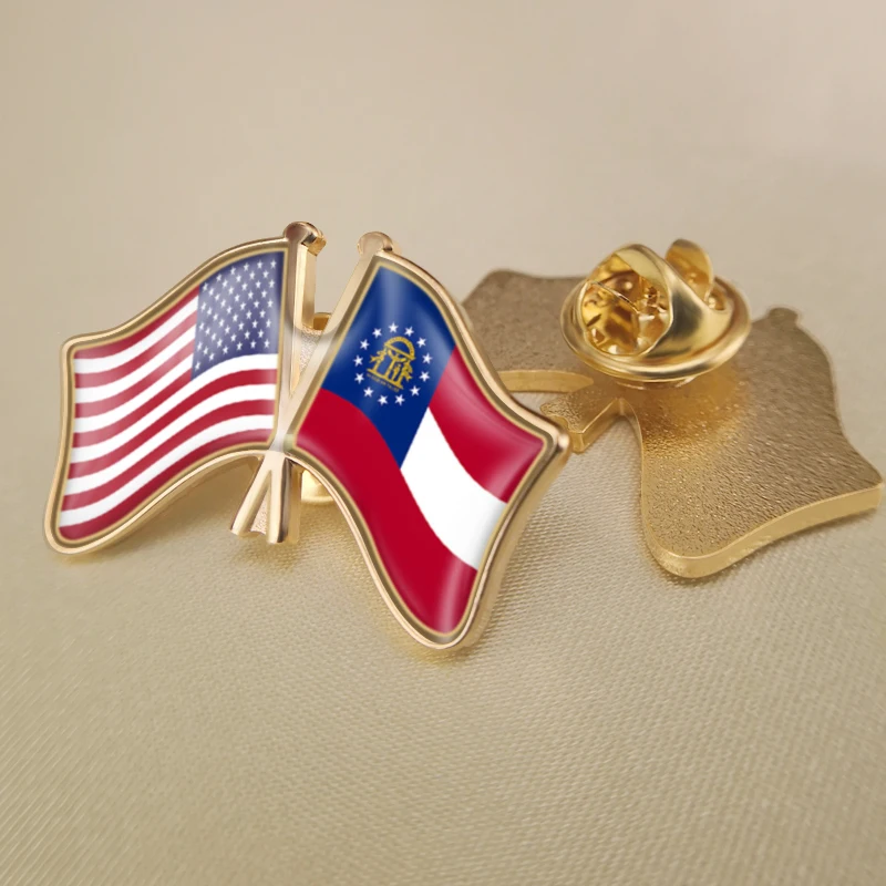 

United States and Georgia(US) Crossed Double Friendship Flags Lapel Pins Brooch Badges