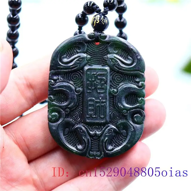 Черный зеленый нефрит Феникс кулон ожерелье резной двухсторонний натуральный