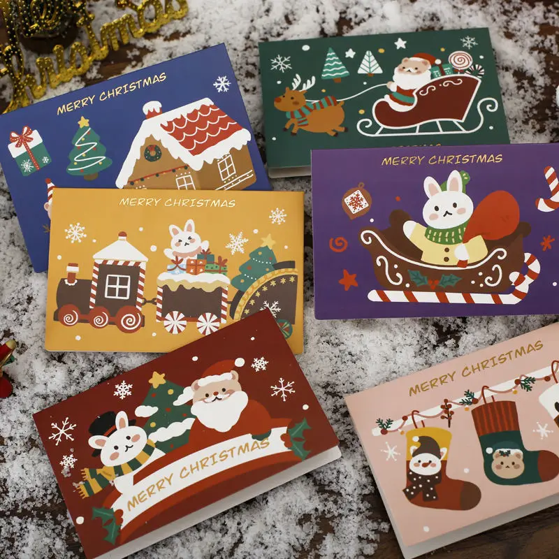 

6pcs Merry Christmas Card Blessing Mini Card High-end Creative Cartoon Party New Year 2021 Postcard Christmas Gift Card For Kids