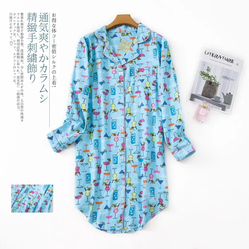 

New Woven Flannel Cotton Nightgowns Lapel Cardigan Cute Cartoon Night Dress Women Sleepwear Plus Size Sexy Nightwear Sleepshirt
