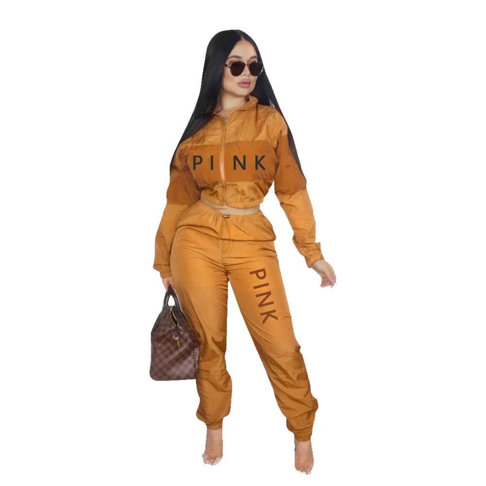 

Pink Letter Print Tracksuits Women Two Piece Set Spring Street T-Shirt Tops And Jogger Set Suits Casual 2pcs Outfits