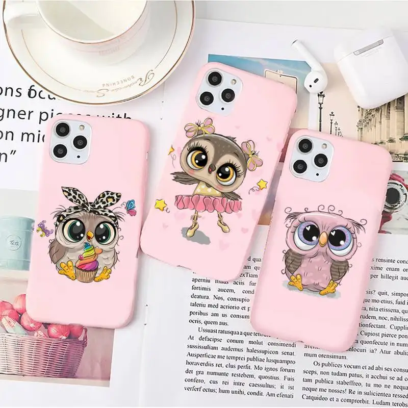 

Owl cartoon funny animal Phone Case Candy Color for iPhone 6 7 8 11 12 s mini pro X XS XR MAX Plus