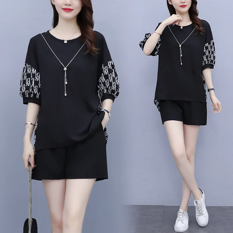 

Plus Size Women Clothing Two Piece Set Casual Women's Summer Suit Tracksuits Survetement fPFemme 2 Piece Top And Shorts