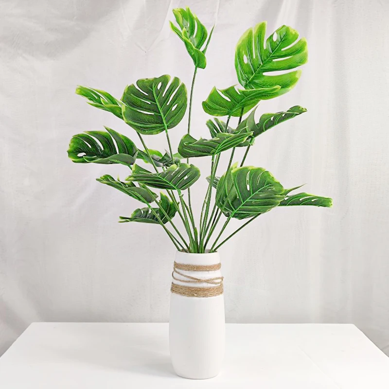 

49cm 18Heads Artificial Green Monstera Leaves Home Decor Fake Plants Bunch Garden Living Room Bedroom Summer Wedding Decoration