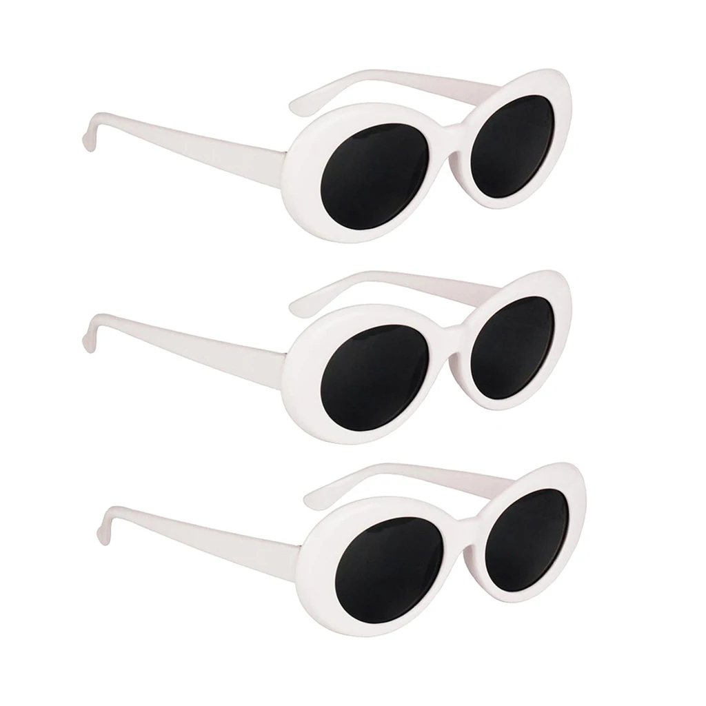

Pack of 3 Retro Style Womens Fashion White Oval Sunglasses Clout Goggles