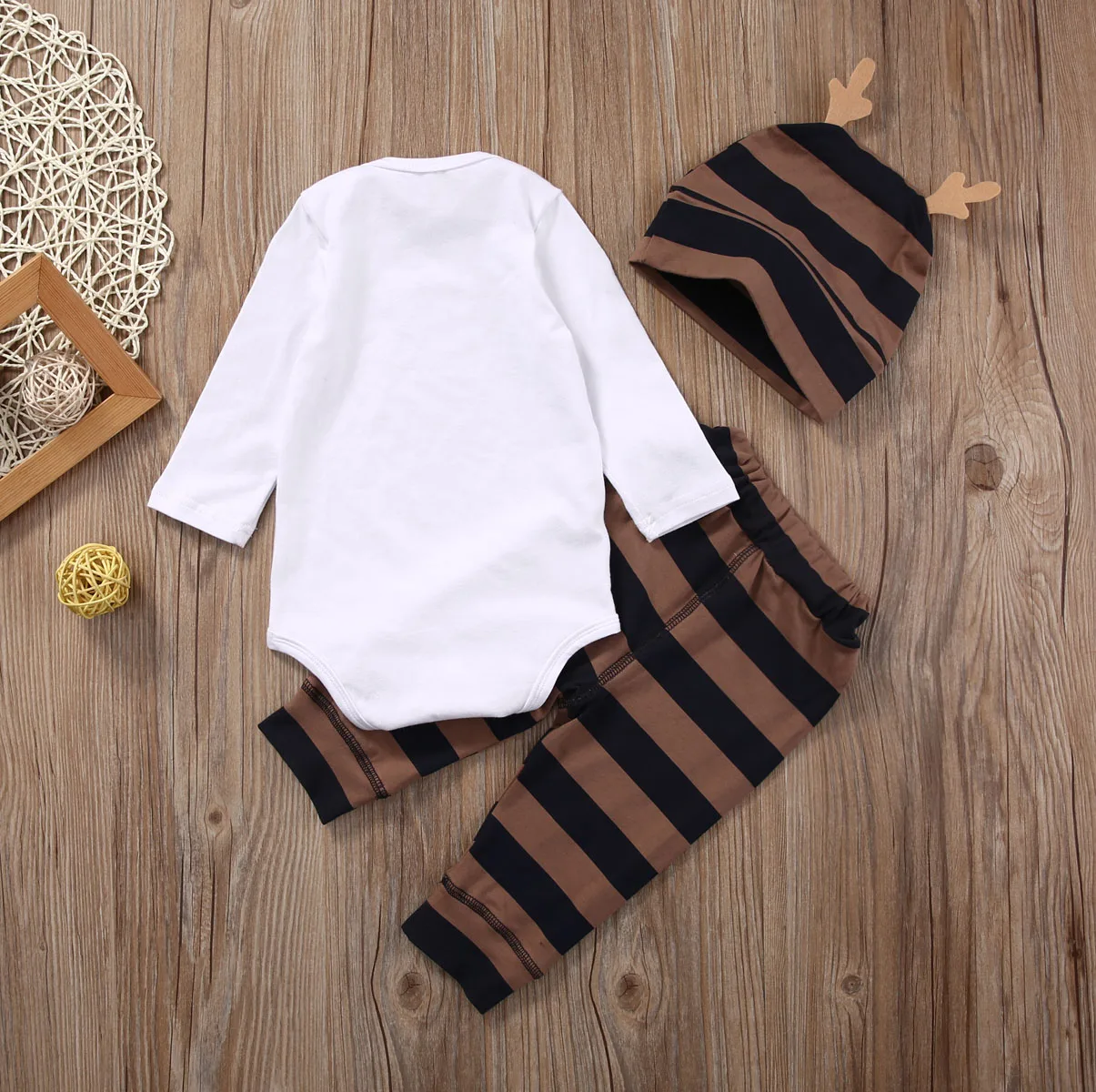3PCS Set Newborn Baby Girl Boy long sleeve o-neck ox cow head Romper +striped Pants +Hat Outfits Clothes 0-18M | Детская одежда и