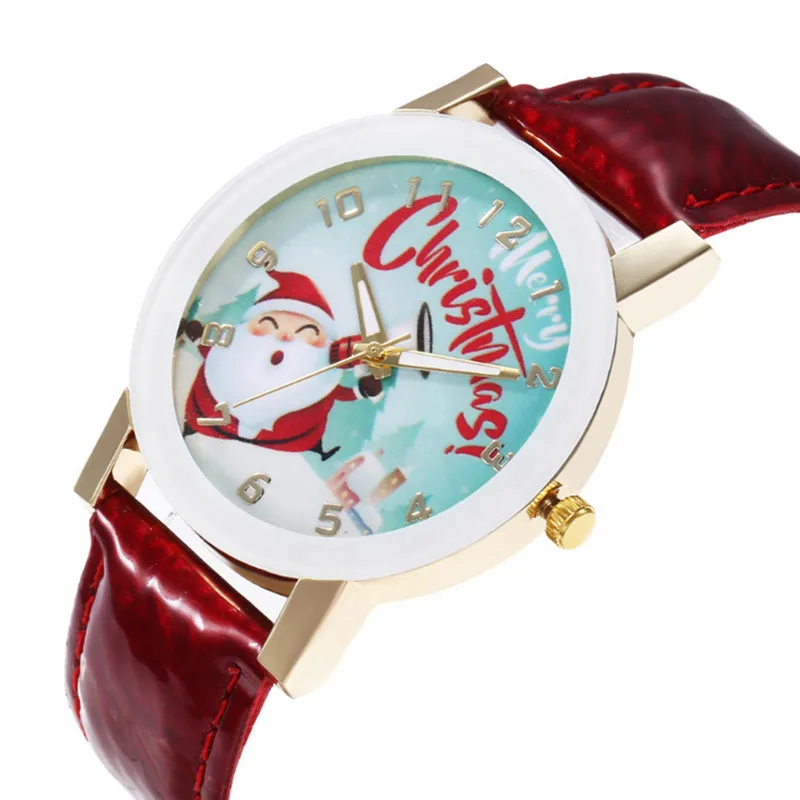 2020 модные часы для женщин женские стеклянные Санта-Клаус шаблон кожаный ремешок