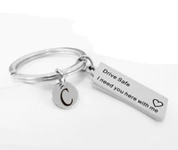 stainless steel keychain with 26 english letters engraved with drive safe card men and women blessing pendant birthday gift