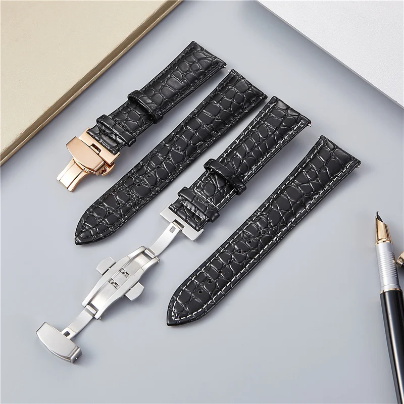 

Crocodile Pattern Design Calf Leather Watchband 18mm 20mm 22mm 24mm Women Men Replacement Belts Watch Accessories Wrist Straps