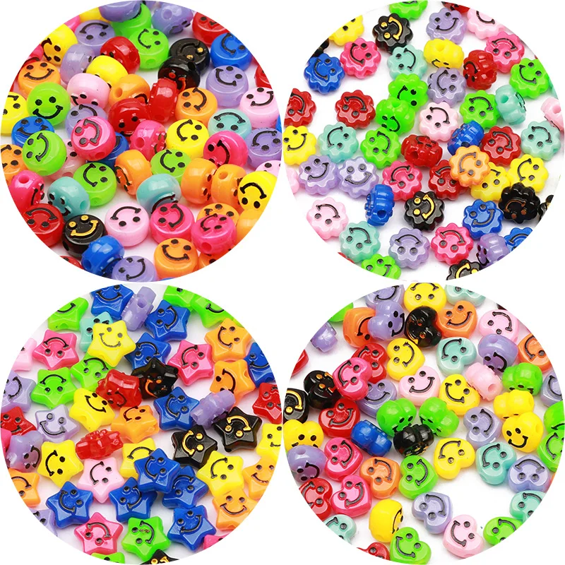 

Mixed Color Smiley Acrylic Beads Star Flower Heart Round Loose Spacer Beads For Jewelry Making Diy Bracelet Necklace Accessories