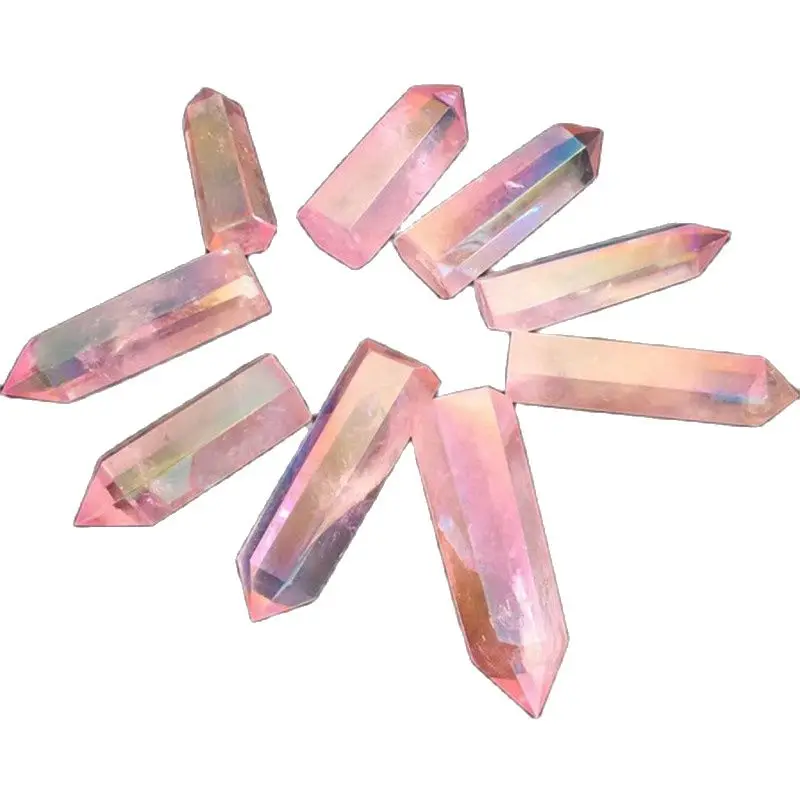 

Natural pink Titanium Aura rose quartz Obelisk wand point Healing Crystal Tower