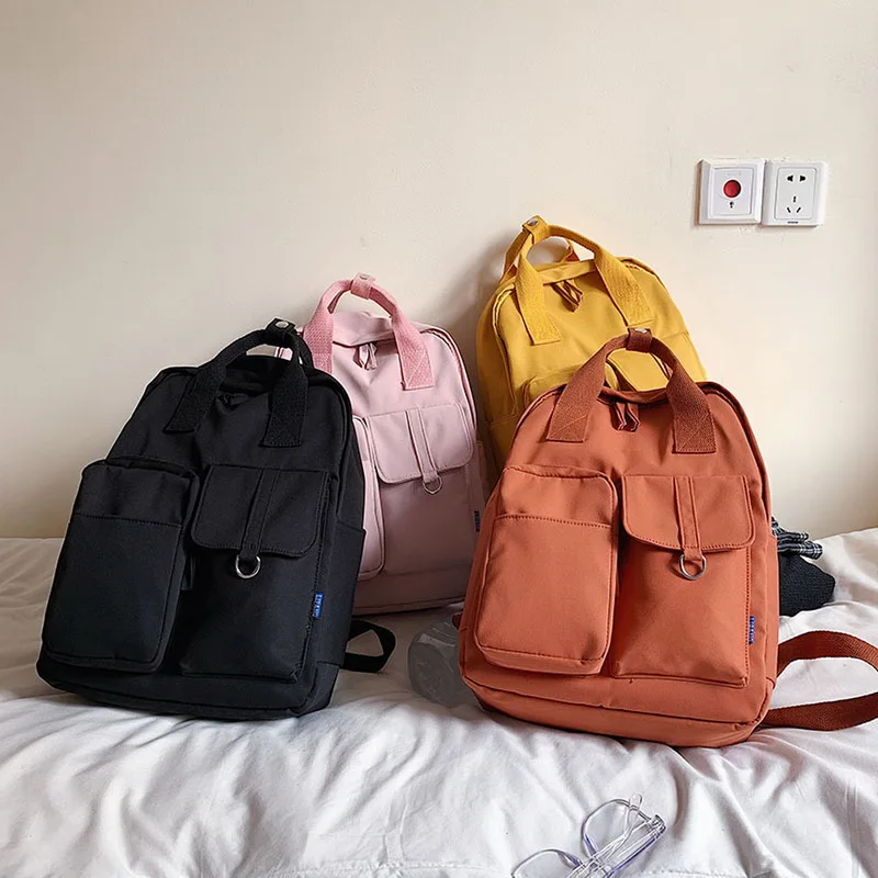 Женский холщовый рюкзак водонепроницаемый Розовый школьный для ноутбука сумка