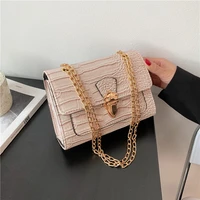small bag female 2021 new trendy fashion crocodile pattern one shoulder diagonal bag casual texture lady chain small square bag