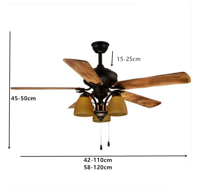

American Industrial Wind E27 LED Wooden Ceiling fans With Lights Remote Control Living Room Bedroom Home Fan Lamp 220 Volt