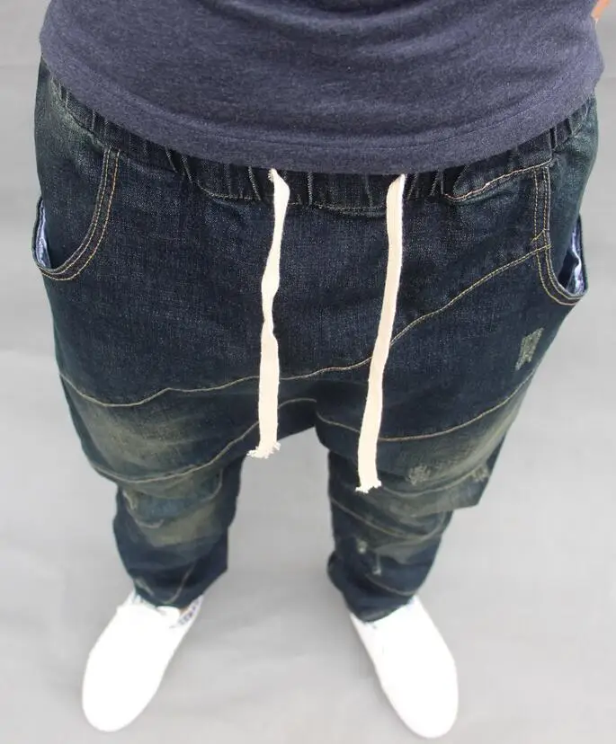 Cross-Pants Men's Loose Tapered Feet Harem Pants Loose Jeans Denim Harem Jeans Ripped Jeans Size 28-40