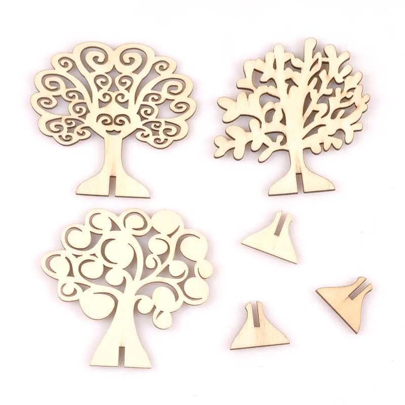 3pcs Tree pattern Natural wood Carft self-standing diy accessories home decor ornament 80mm MT2590 | Дом и сад