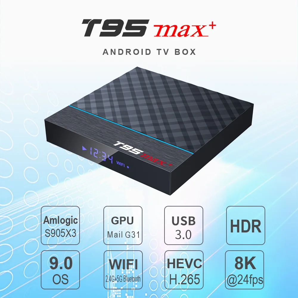 

T95 MAX Plus TV Box Android 9.0 Amlogic S905X3 4GB 32GB 4GB 64GB Wifi USB3.0 1080P H.265 8K 4K 60fps 2G16G Media Player