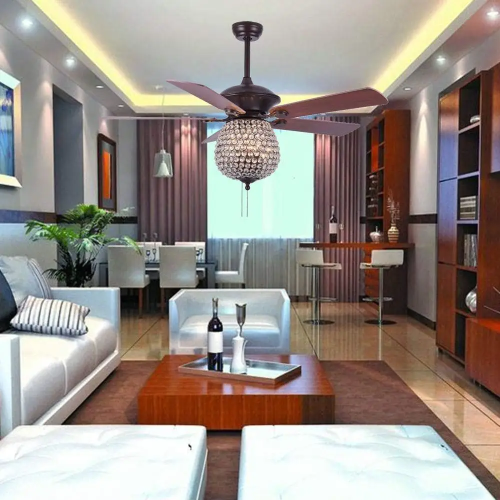 Потолочный вентилятор люстра в стиле ретро с хрустальным выключателем и