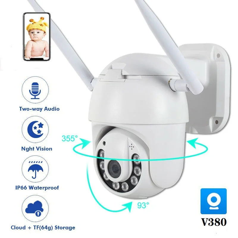 

1080P WiFi IP Camera Outdoor H.265 2MP ONVIF PTZ Camera Speed Dome Wireless Camera Two Way Audio CCTV Home Security Camera V380