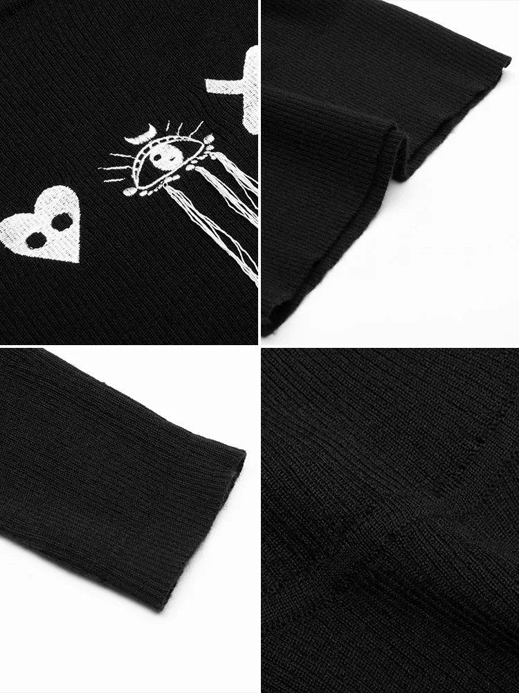 Женский короткий свитер в стиле Панк RAVE готический повседневный черный с высоким