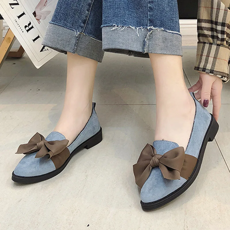 

Plus Size Women Flats Big Bowtie Slip on Shoes Low Heels Ladies Shoes Faux Suede Boat Shoes Woman Loafers Zapatos Mujer d789