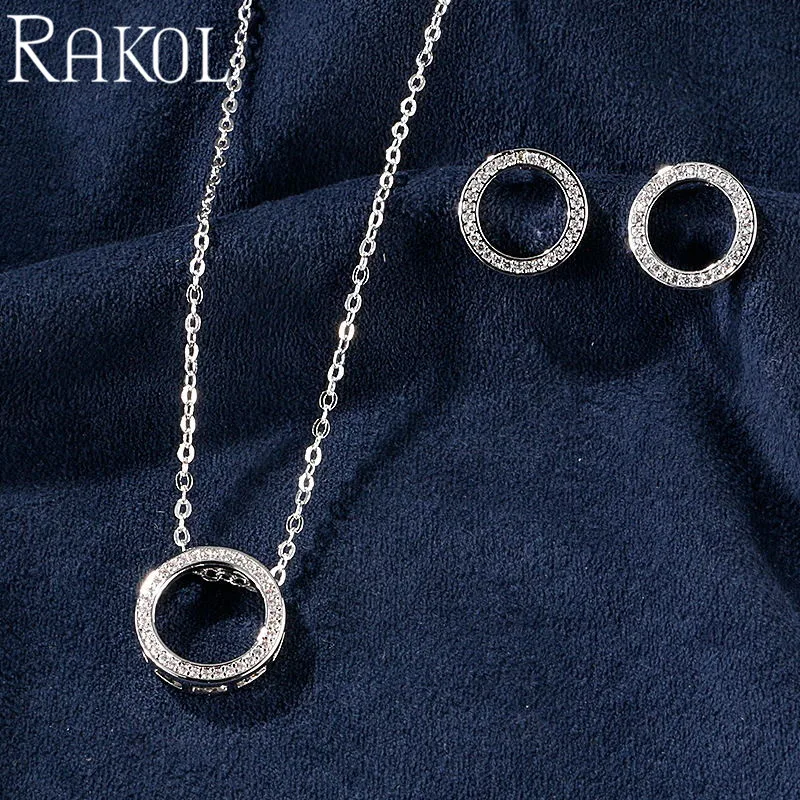 white Set RAKOL мода классический кубический цирконий ожерелье Подвески Серьги Комплекты украшений для женщин платье аксессуары юбилей подарок RS2067 - Окраска металла: white Set