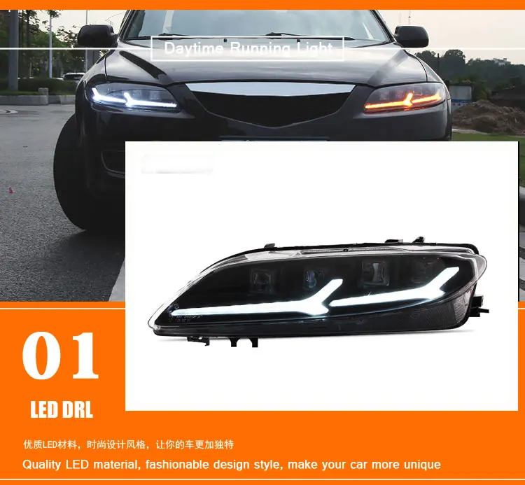 2 шт. автомобильный стиль все-светодиодный фары для Mazda 6 2003-2008 для 6 Головной фонарь светодиодный DRL Объектив двойной луч H7 HID Xenon bi xenon объектив