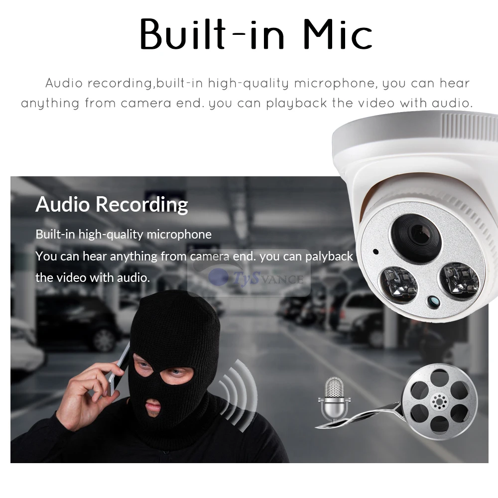 TySvance Audio 1080P POE Full HD IP камера 3 6 мм широкоугольный 2MP купольный инфракрасный ночное