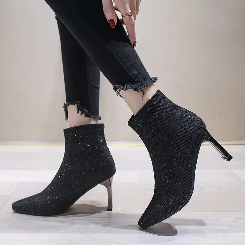 Ботинки на высоком каблуке шикарные модельные туфли женские ботильоны