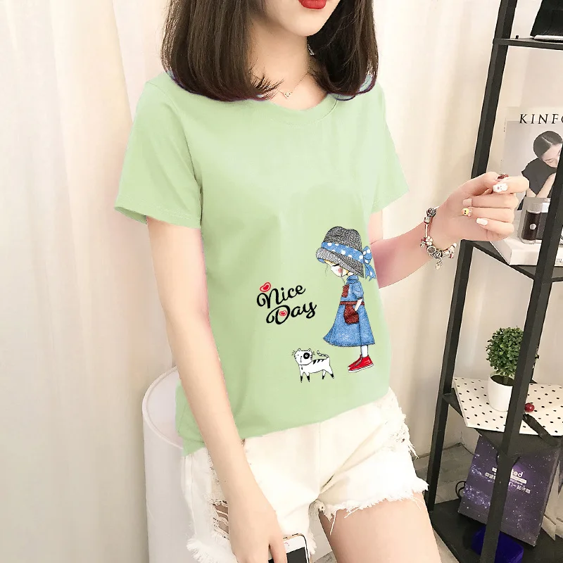 

Women T Shirt Pocket cat Top Tee casual Short sleeve Tops women White