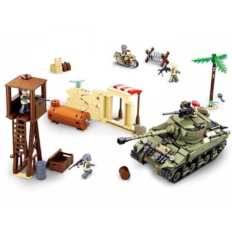 

790Pcs World War II The Battle of Elalamein Montgomery Desert Fox Building Blocks WW2 Military Tank Model Toys Gift For Children
