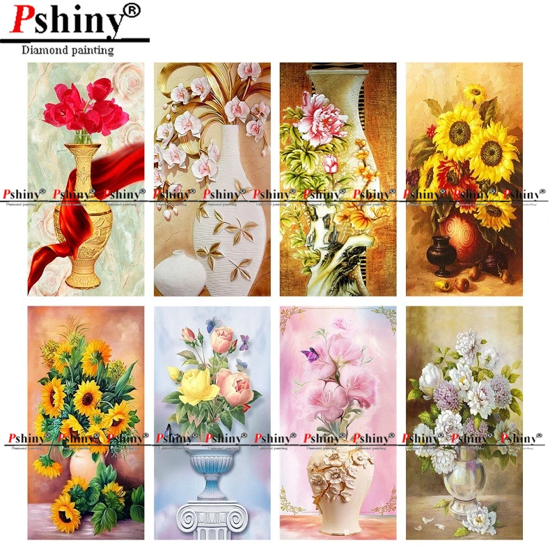 PSHINY 5D DIY Алмазная вышивка распродажа ваза с цветами квадратные стразы картины
