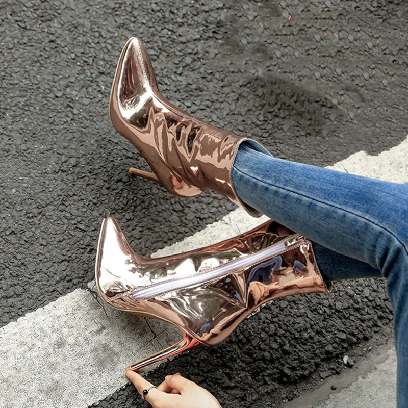 Женские ботинки до середины икры с острым носком на молнии|Сапоги голени| |