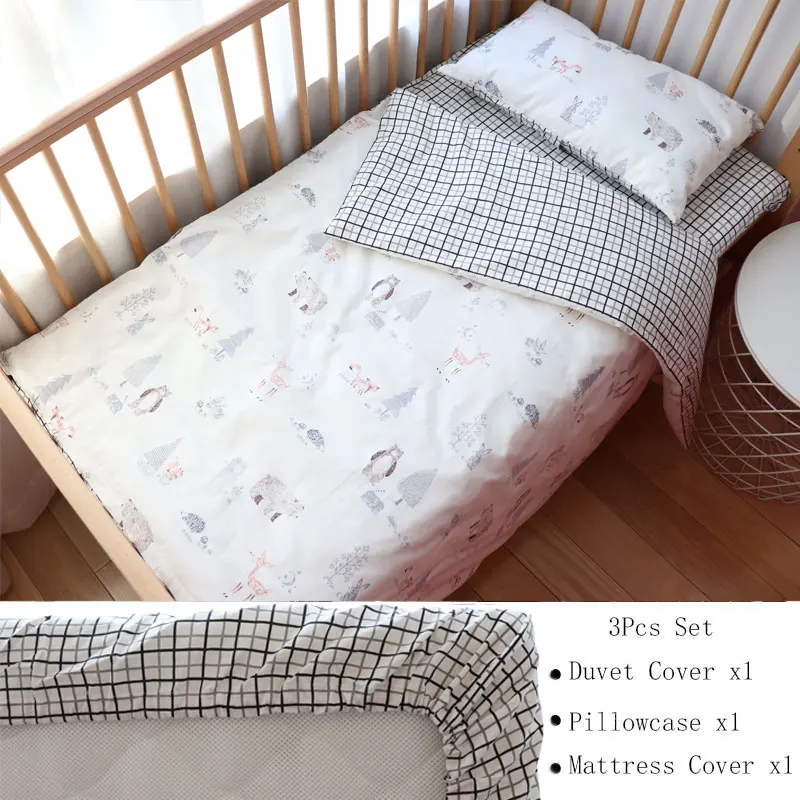 Baby Bedding Set For Boy Girl Nordic Cotton Baby Bed Linen For Newborns Kids Crib Bedding With Bumper Cot Kit Allow Custom Size - Цвет: ForestBear3Pcs Cover