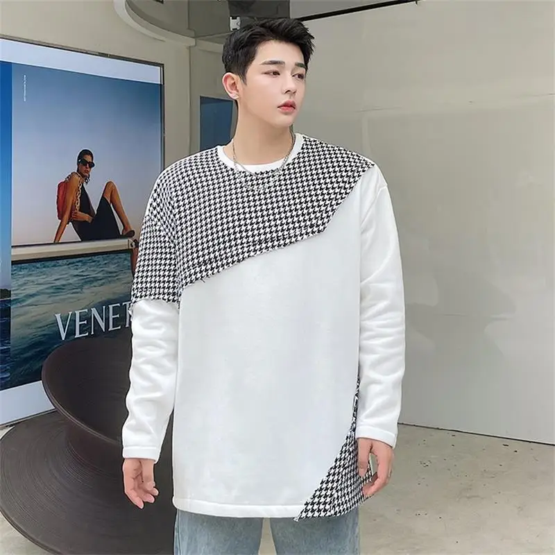

Men's Thousand Bird Check Pullover Jacket Bodysuit Autumn Style Personalized Splicing Fashion Ins Minority Design Top